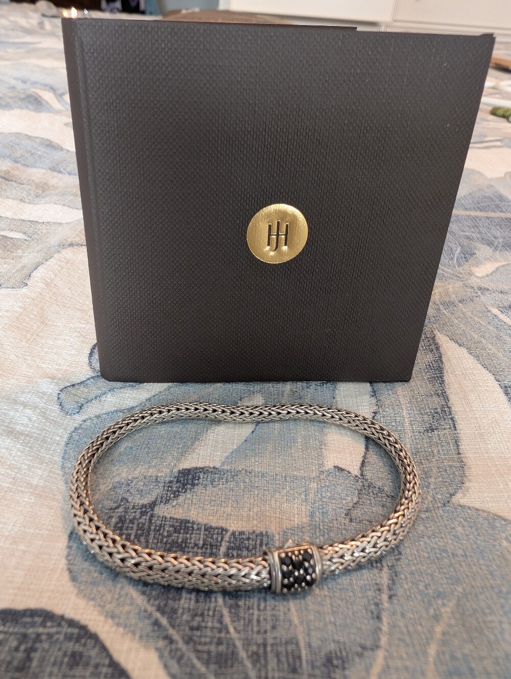 Sterling Silver Braided Bracelet with Black Accent Stones